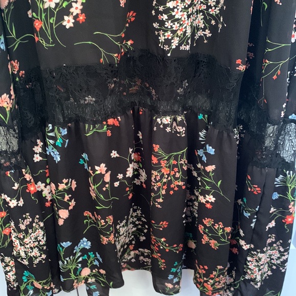 Black floral prairie/peasant/boho/70s Dress Lane Bryant Sz 28 Maxi Length - Picture 5 of 8